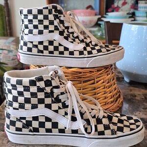 Vans Womens Size 8.5  Checkered High-Top Sneakers - Black and White